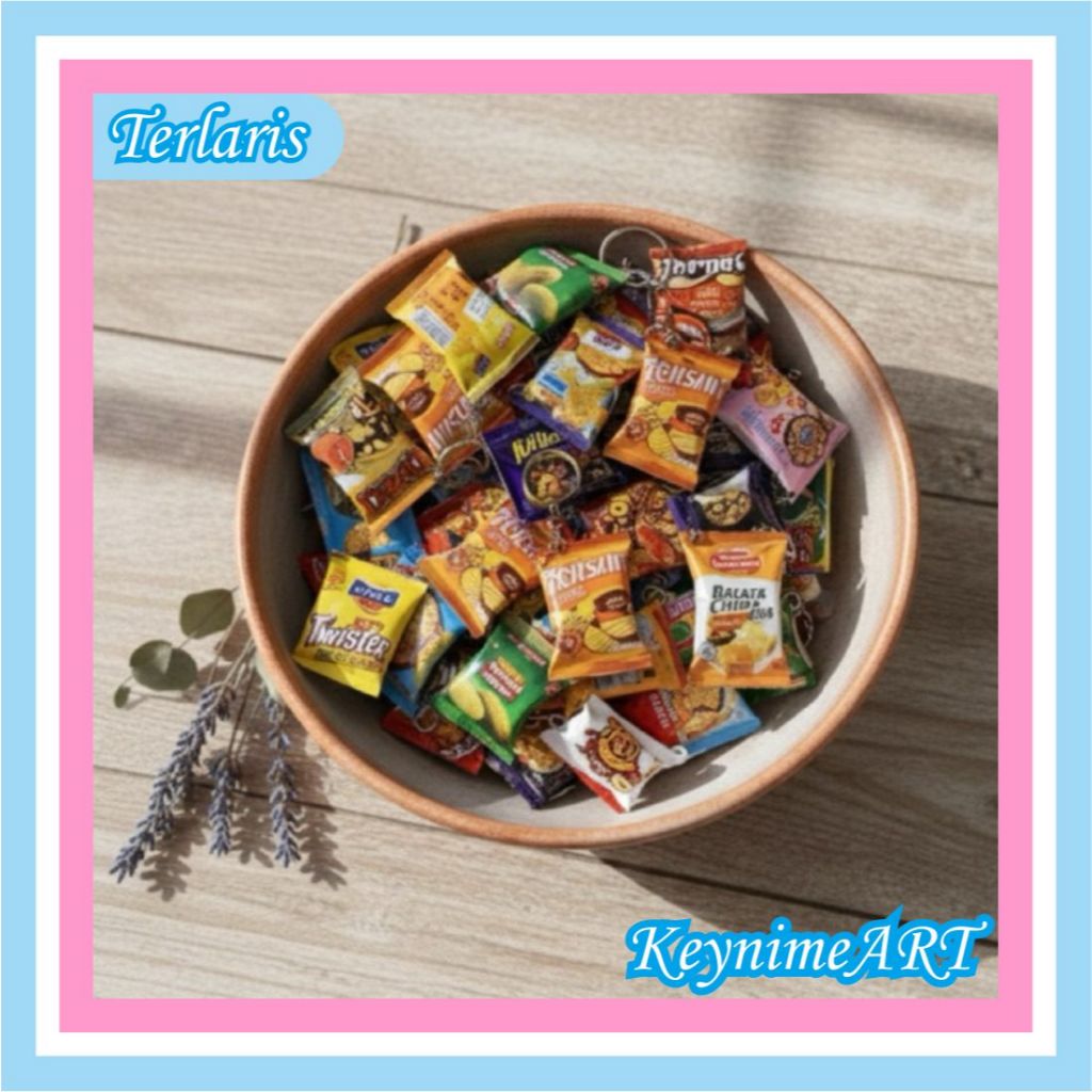 Isi 30 pcs Keychain Snack Miniatur Lucu Gantungan Kunci Makanan Unik Mini Random Snack Murah Grosir