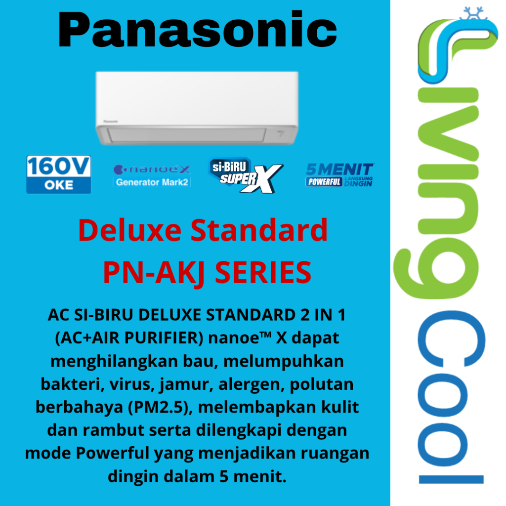 Panasonic Deluxe Standard Si-Biru AC+AirPurifier 1 Pk CS/CU-PN9AKJ NanoeX Bekas Ongkir luarkota