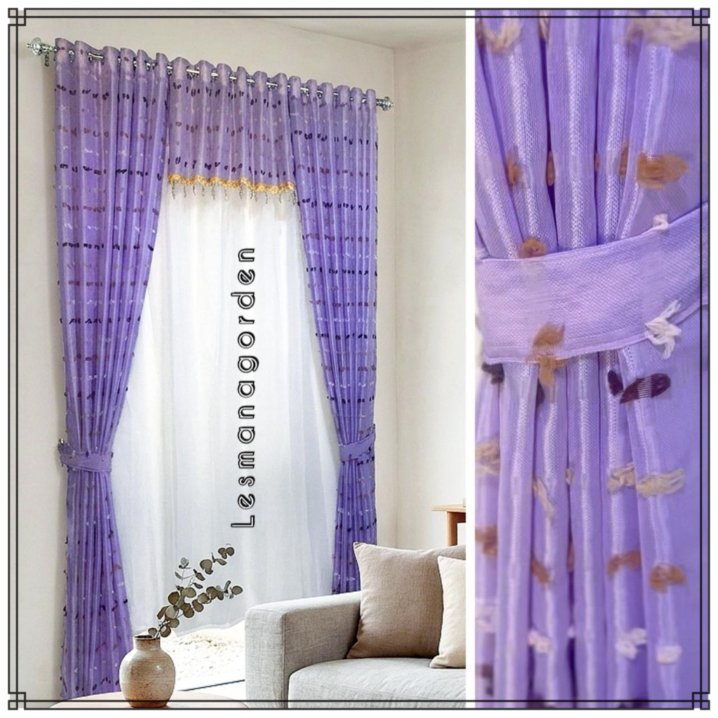 Gorden Rubi Jendela Pintu Minimalis Bahan Vitrase Polyester Berjambul Ungu Muda