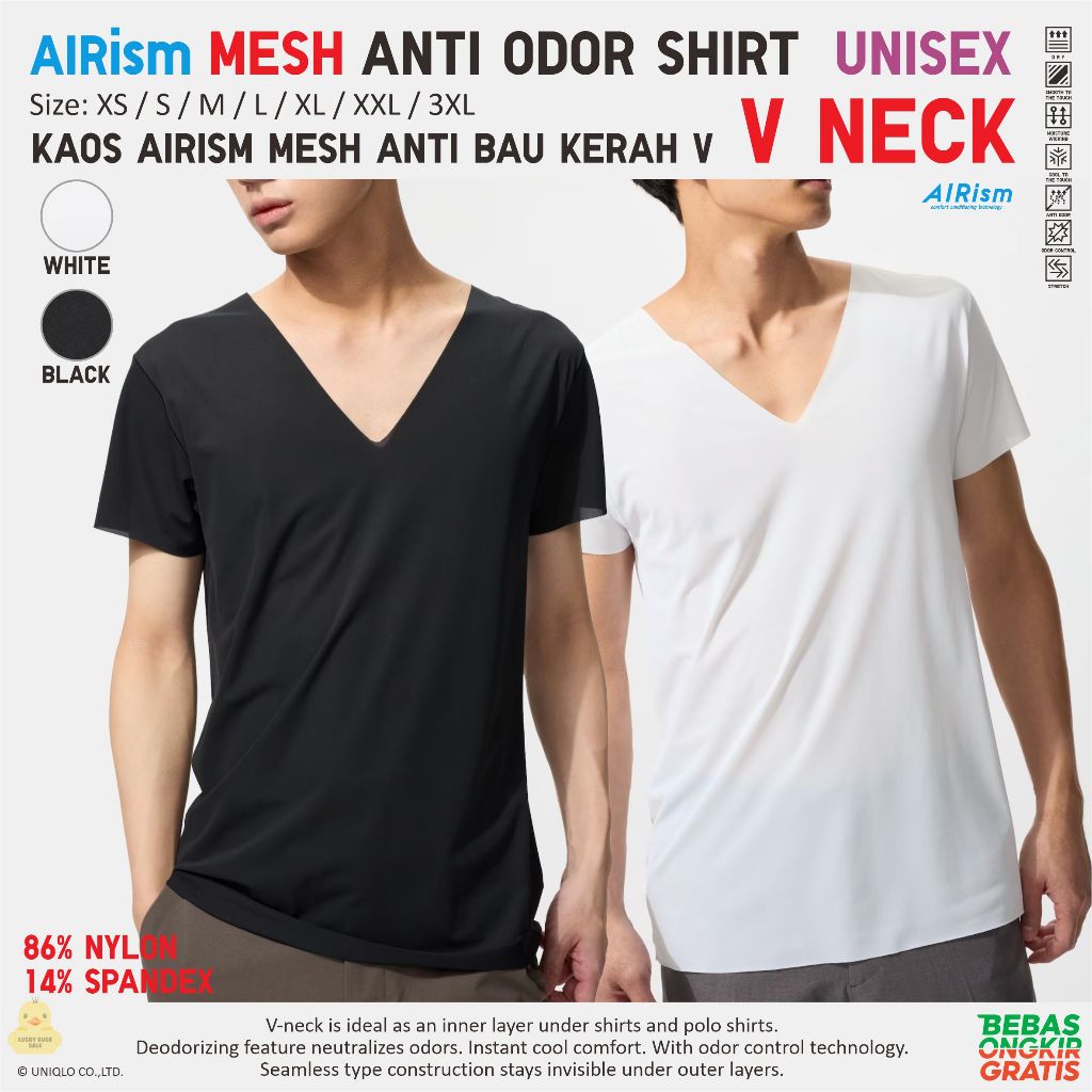 UNIQLO Anti Odor Mesh Shirt V Neck Kaos Dalaman Kerah V Seamless Unisex Inner Anti Bau Nylon Spandex