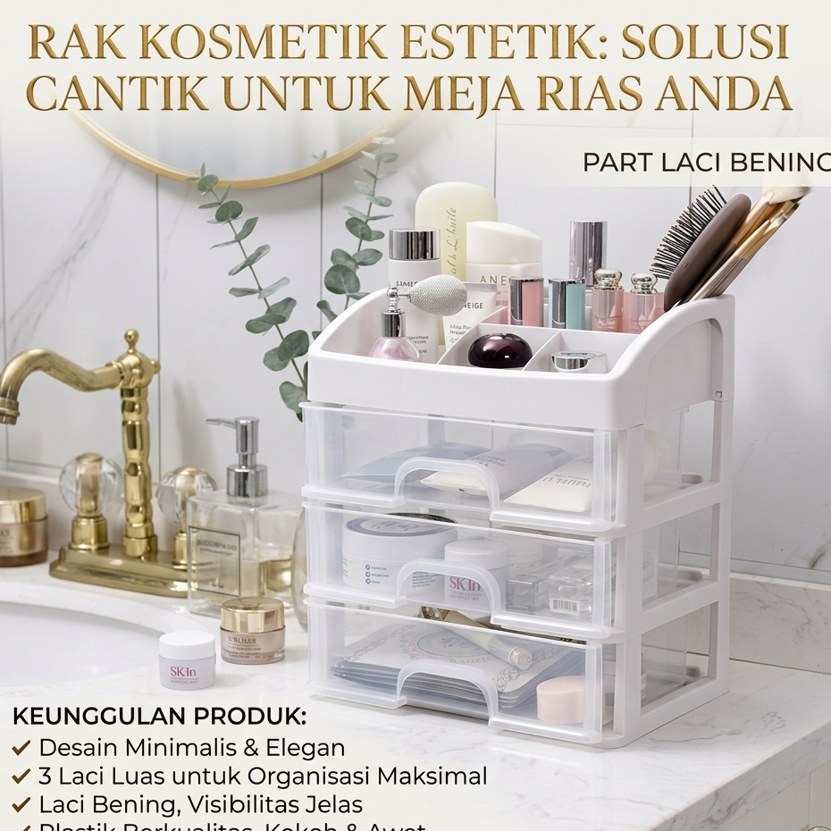 RAK KOSMETIK 3 LACI MULTIFUNGSI JUMBO / RAK MAKEUP DENGAN LACI / RAK SERBAGUNA