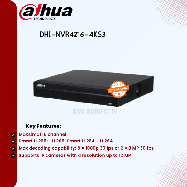 Dahua DHI-NVR4216-4KS3 16 Channel Original Pemutar Ulang Rekaman Video CCTV Terbaik Garansi Resmi - 