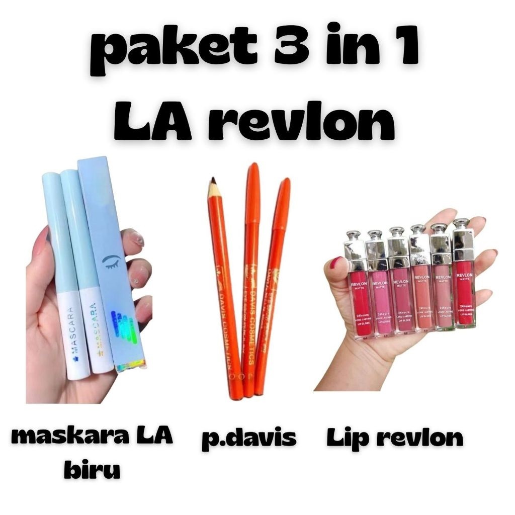 Paket cantik 3in1 - Lipstik Revlon Matte dan Pensil alis + Maskara waterproof