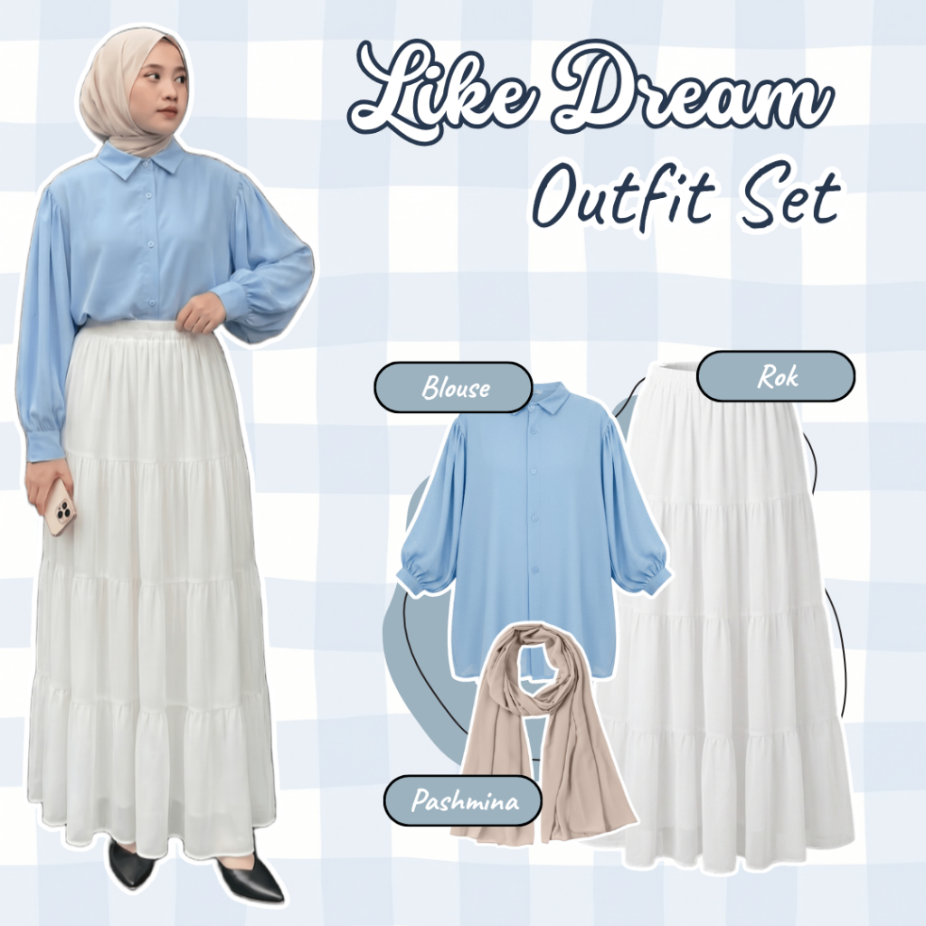 setelan outfit wanita ( Blouse Batwing, Rok Susun, Pashmina ) baju lebaran 2026 wanita remaja, ootd