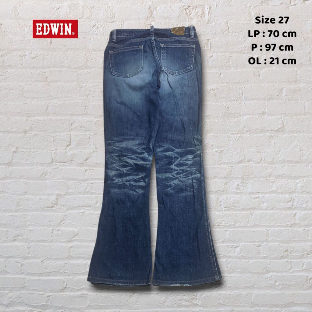 Size 27 Celana Panjang Longpants Jeans Edwin Vienus Dark Blue Washed Fading Bootcut Second Preloved 