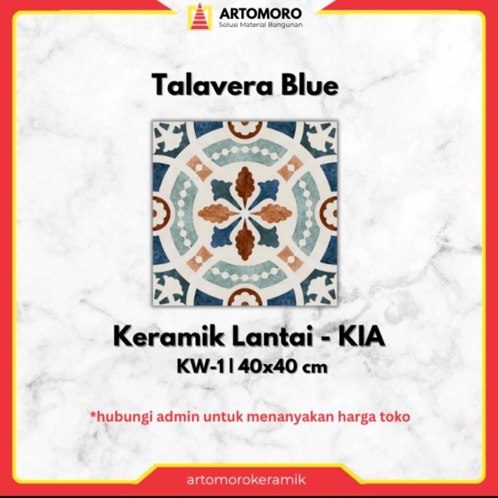 Keramik Lantai 40x40 Kw1 - KIA - Talavera Blue | Ubin Keramik Vintage / Klasik