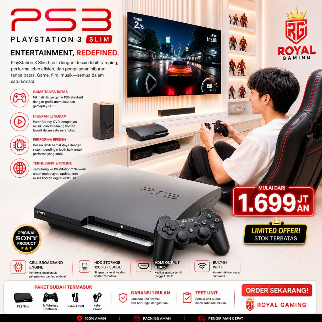 Playstation [ROYALGAMING] 3 Ps3 Type Sony Slim Cfw Cech Seri 25xx 250gb/320gb/500gb