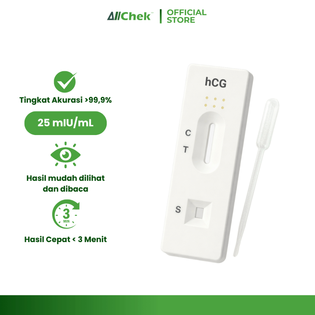 Allchek Test Pack Kehamilan Cassette 25 mIU/mL HCG Pregnancy 1 box (Isi 25 pack) Akurat Sensitif