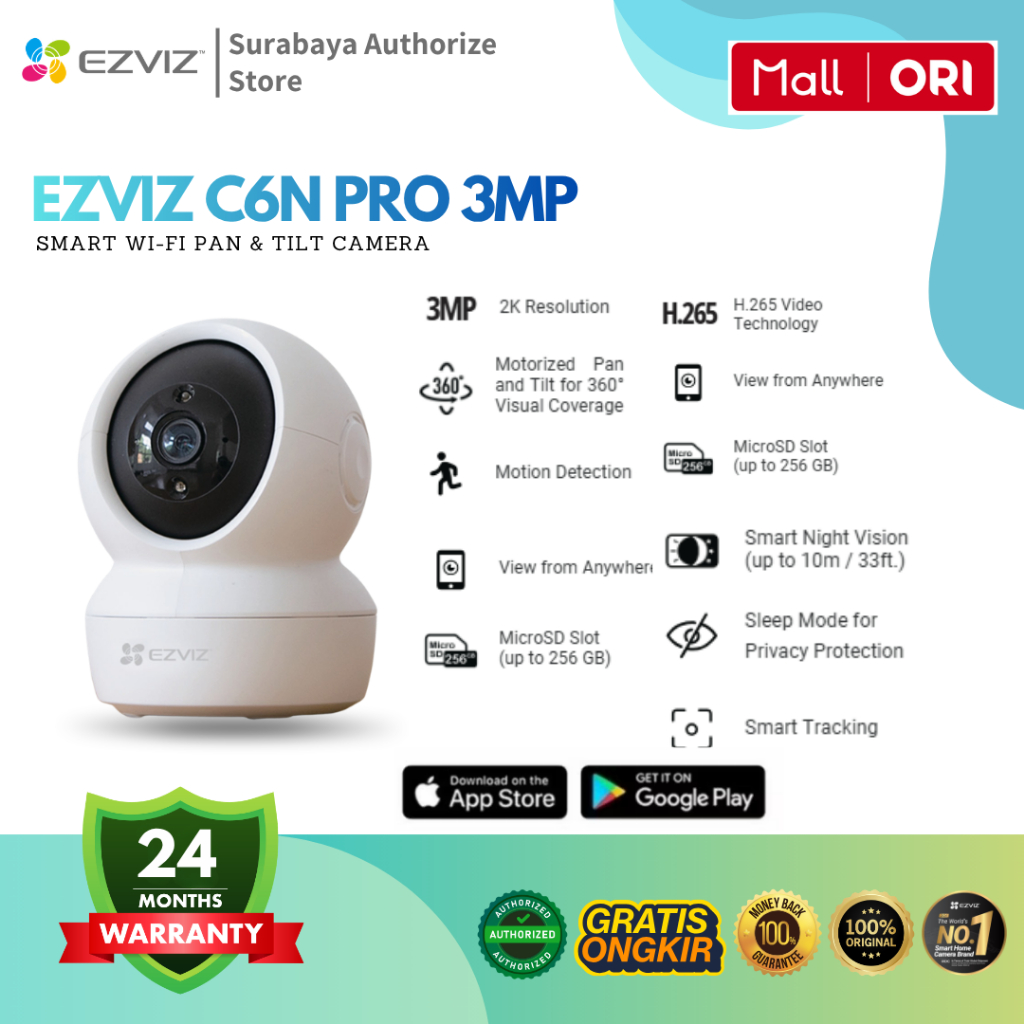 Ezviz C6N PRO 3MP Smart Wi-Fi Pan & Tilt Camera CCTV Indoor