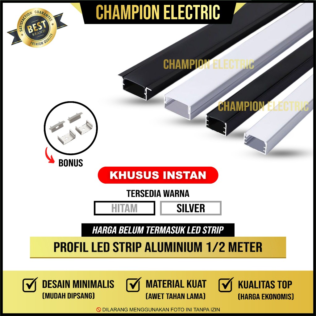Profil Aluminium LED Strip 1M 2M Cover Diffuser Housing Lampu Minimalis
