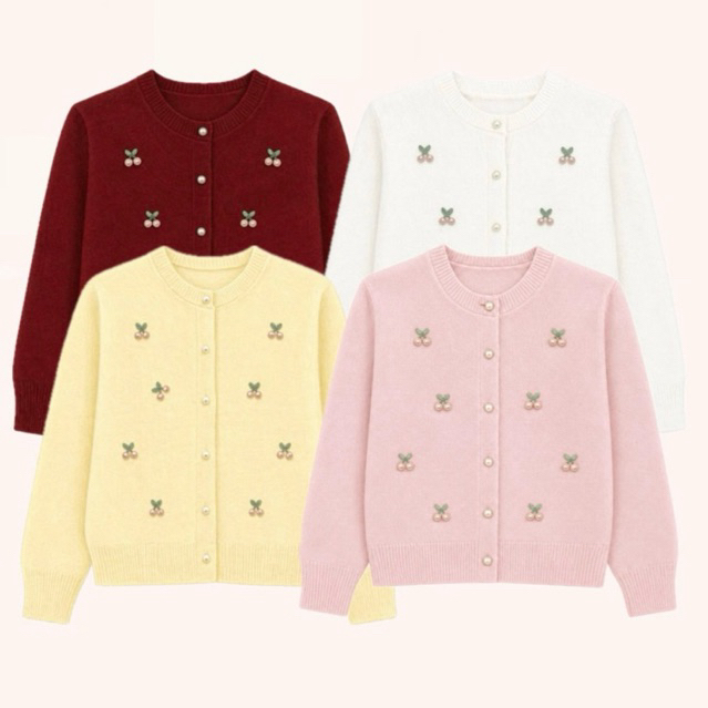 WEAR.AERIN - Sora Cherry Cardigan | Cardigan Ceri Rajut Korea | Cute Korean Cherry Cardigan