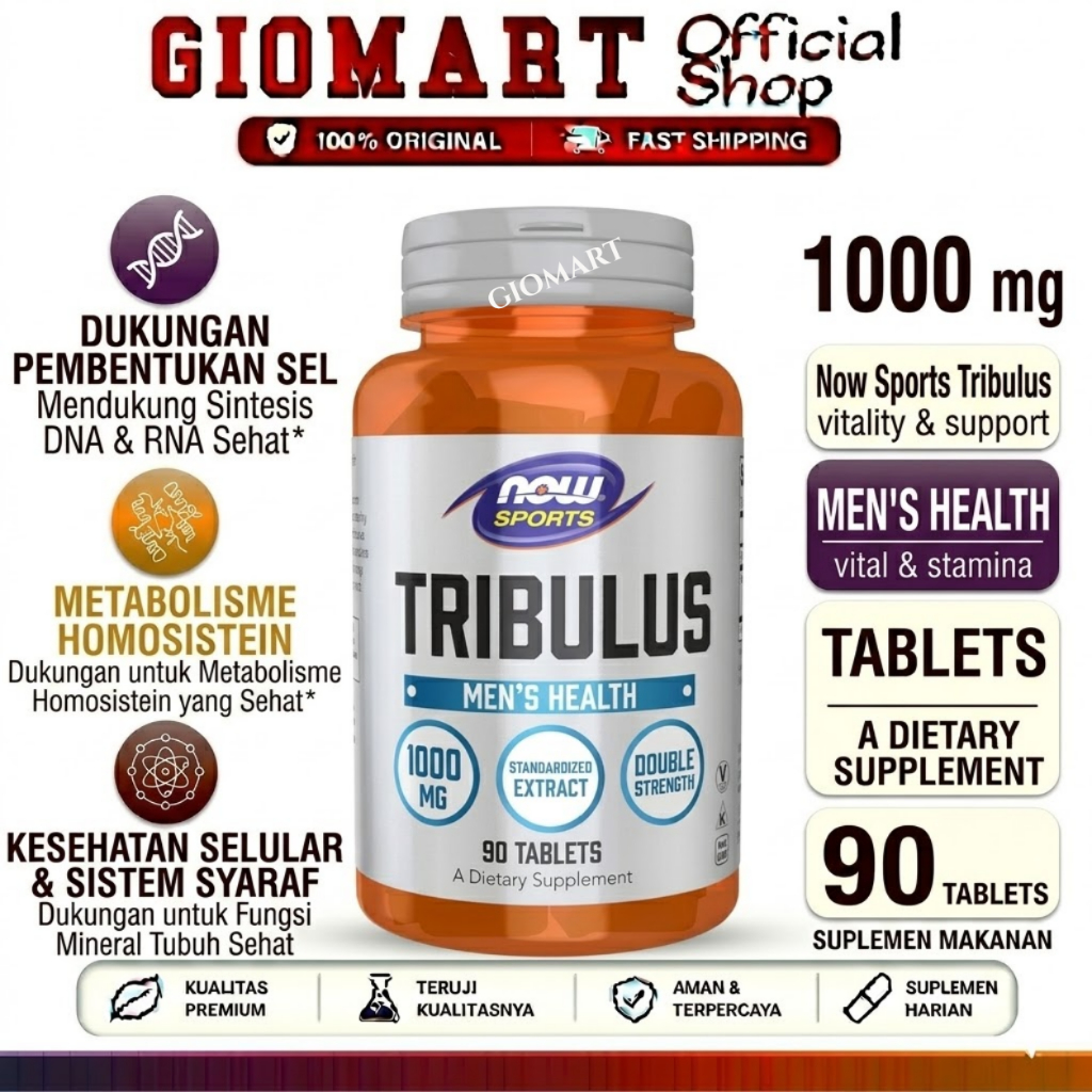NOW  Sports Tribulus Terrestris 1000 mg 90 Tablets - Suplemen Booster Hormon Pria Alami & Stamina Gy