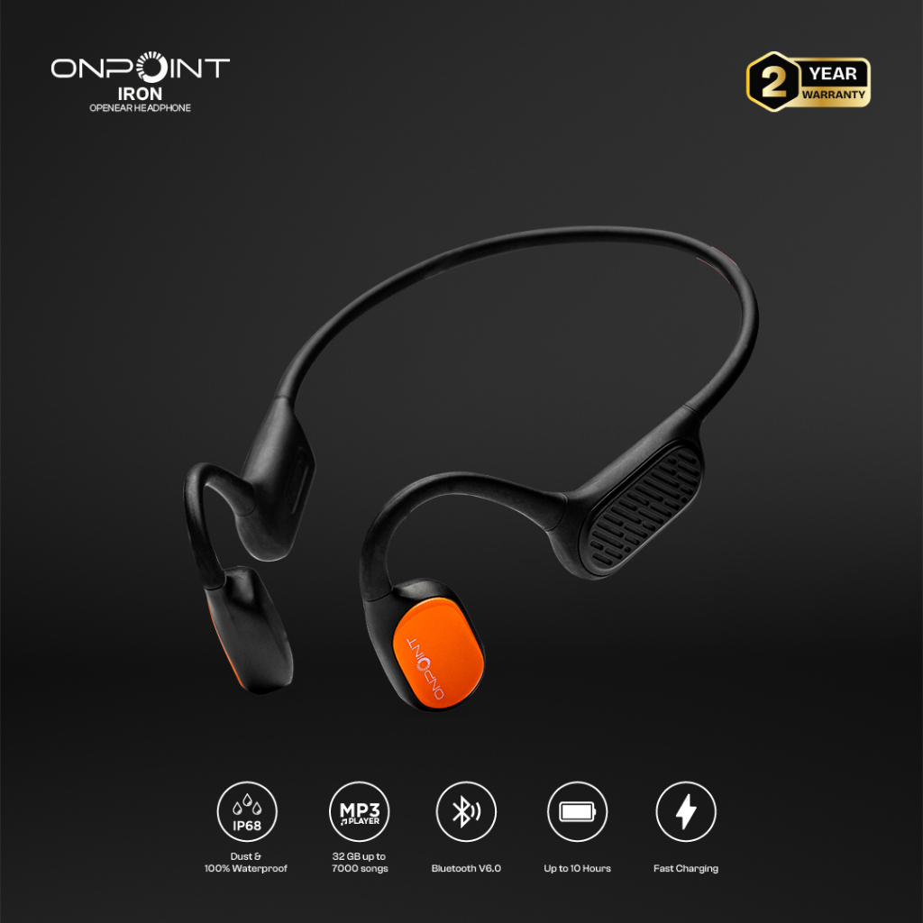 ONPOINT IRON Open Ear Bone Conduction Headphone - Open Ear BLACK