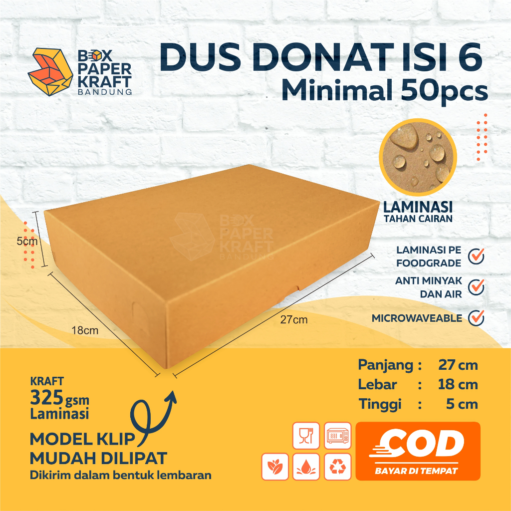 Dus Box Kemasan Donat isi 6 size 27x18x5 Bomboloni Kue Roti Donut