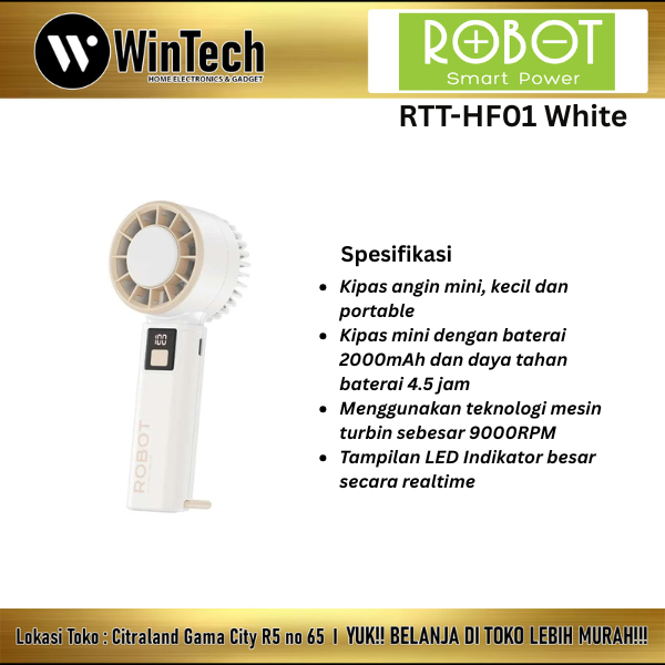 ROBOT Mini Fan Highspeed Handheld With LED Display 2000mAh Kipas Mini Genggam RT-HF01 Pro Origina