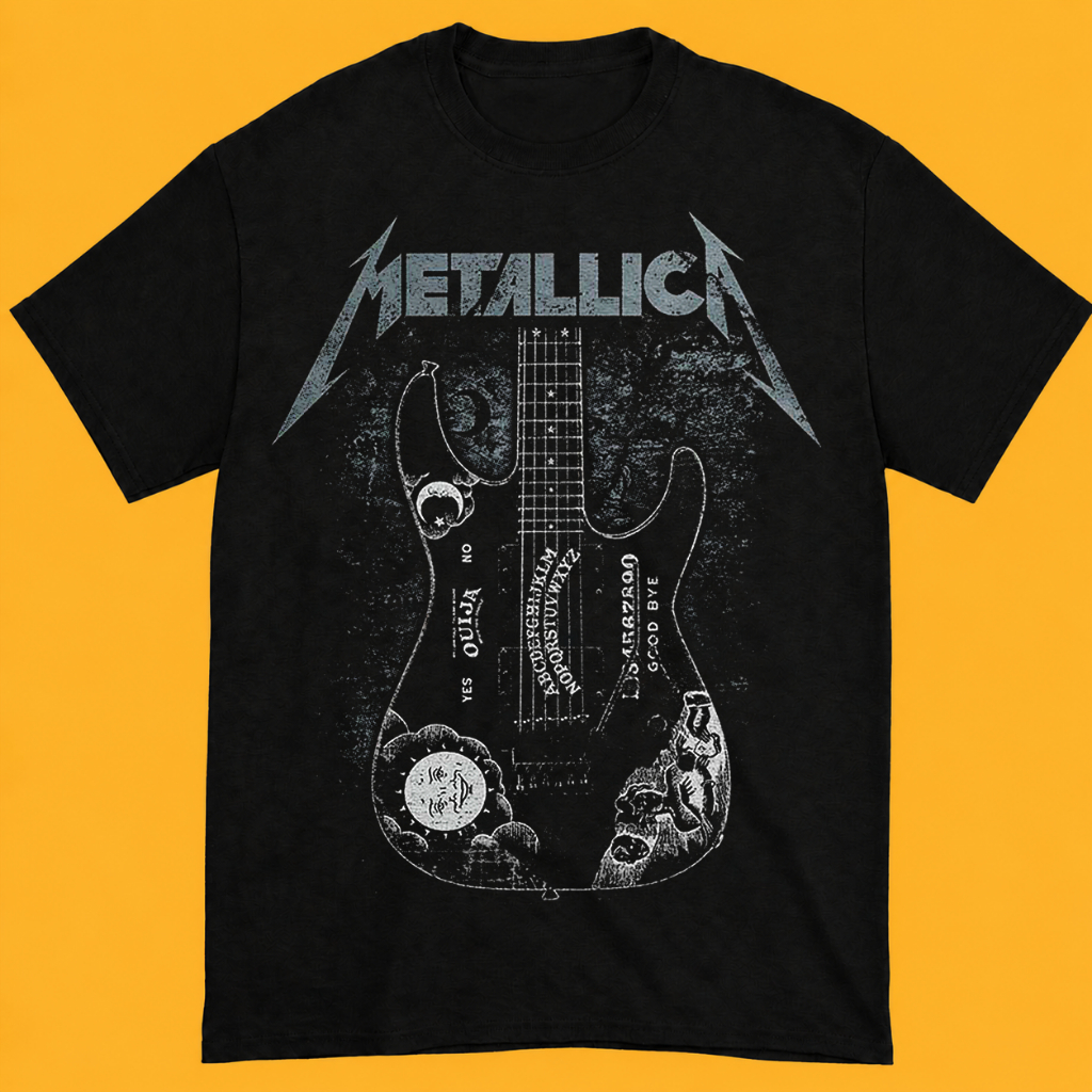 Kaos Band METALLICA Hammett Ouija Guitar Vintage Retro - T-Shirt Reguler & Boxy Unisex Baju band Mer