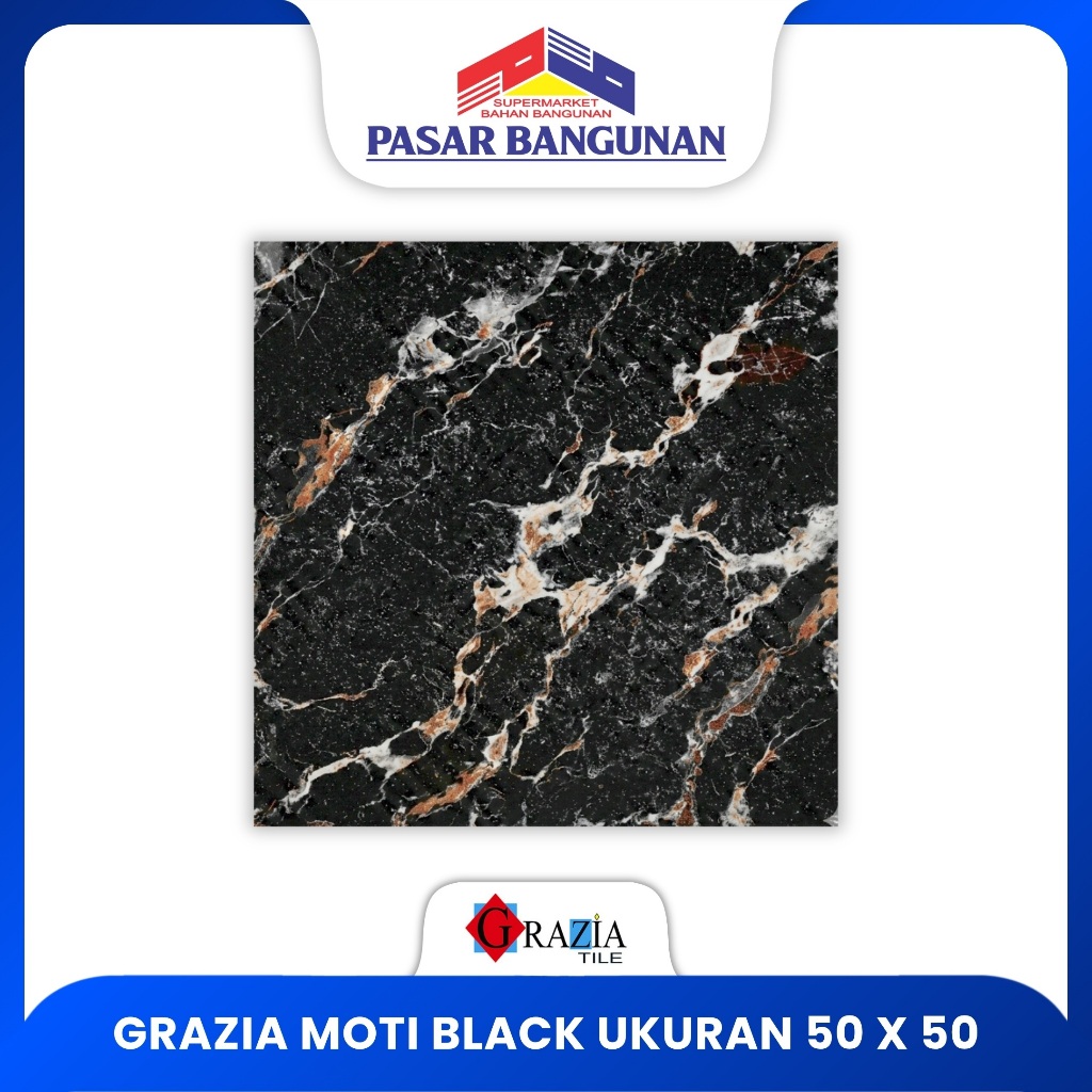 Keramik Grazia Moti Black 50x50 KW 1 | Keramik hitam motif granit