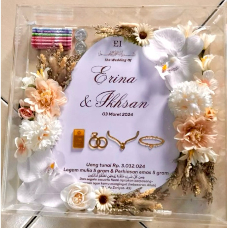 Bingkai mahar akrilik 30x30 | Frame mahar pernikahan transparan akrilik | Rustic series