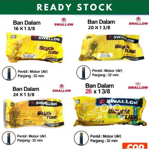 Ban Dalam Sepeda Swallow Ukuran 16/20/24/26 X 1 3/8 Pentil Motor AV Swallow DeliTire Sepeda Balap Da