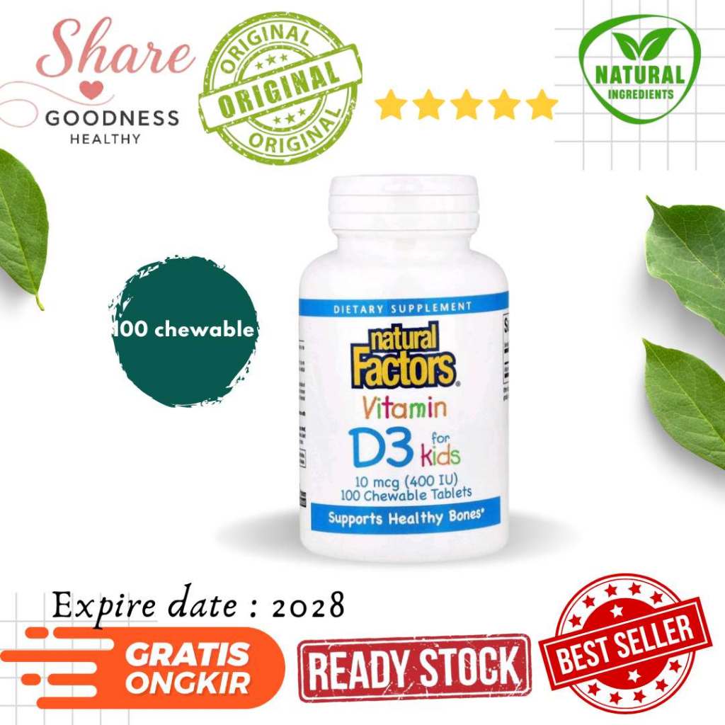 Natural Factors vitamin D3 for kids tablets tablet vit d anak 400 iu 100% ORIGINAL USA bisa dikunyah