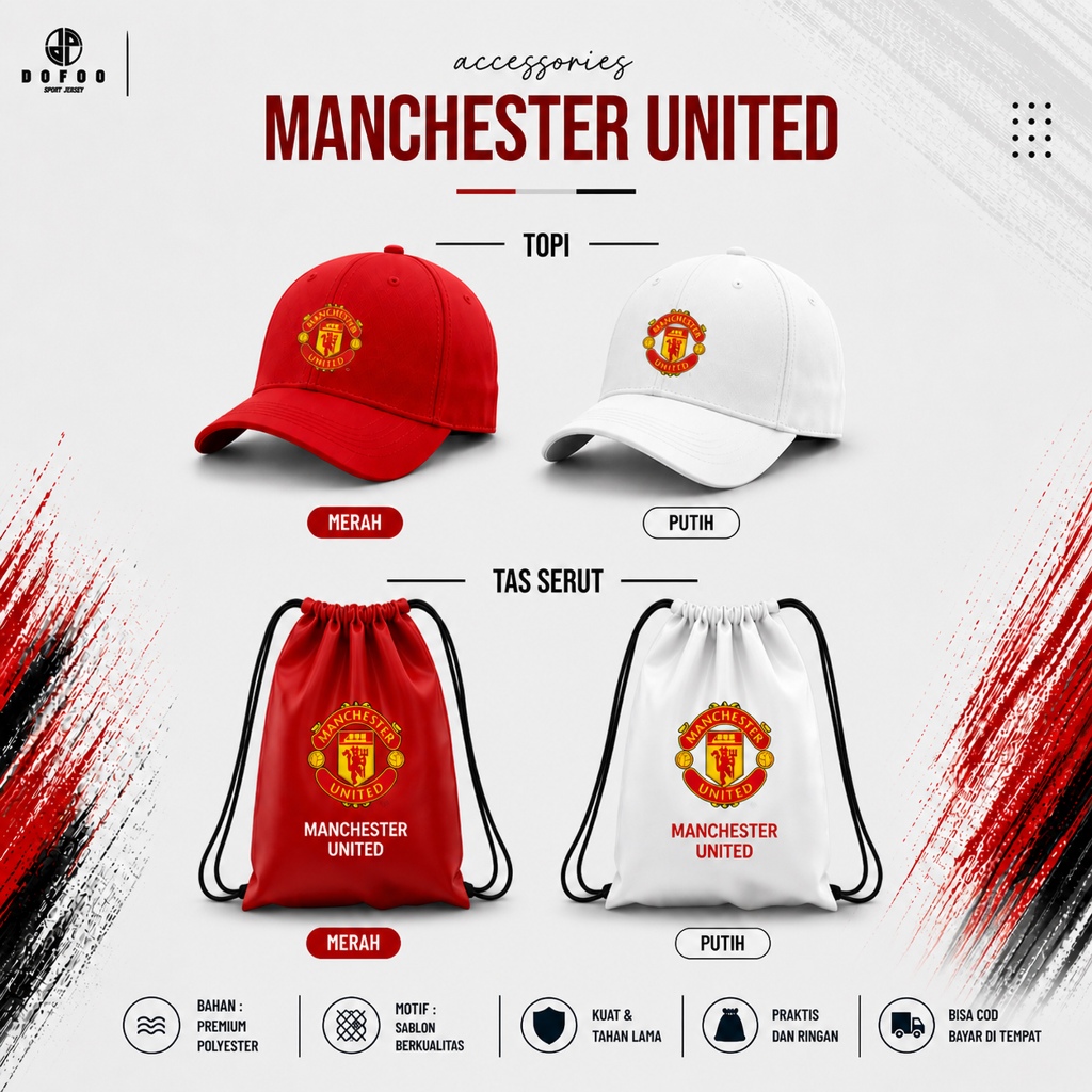 DOFOO - Topi Baseball Manchester_United Bisbol & Tas serut Manchester United