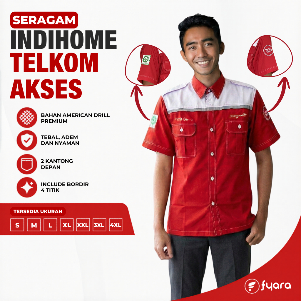 Seragam Indihome / Indihome Telkom Akses - Baju Kerja Teknisi Lapangan American Drill Premium