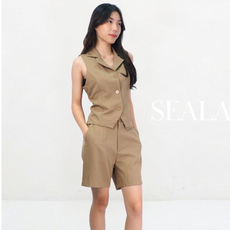 SEALA One Set Wanita Kekinian Gaya Korea | setelan Vest Top Celana Pendek Kasual | Baju Setelan Wani
