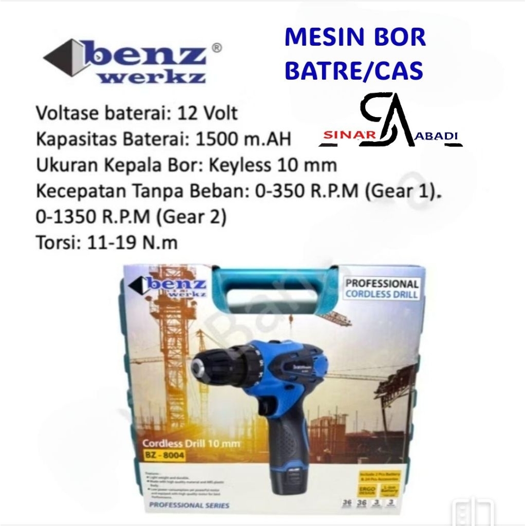 BENZ BOR BATERAI / BOR CAS /CORDLESS DRILL 10MM 12V BZ-80045