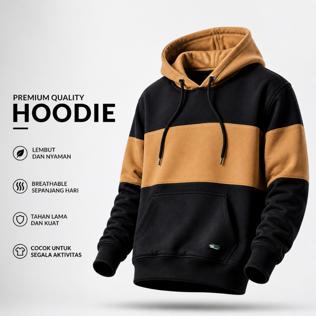 Nsa Ind Hoodie Two Colour Block Camel pria wanita