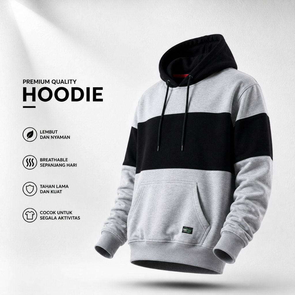 Nsa Ind Hoodie Two Colour Grey Block Black pria wanita