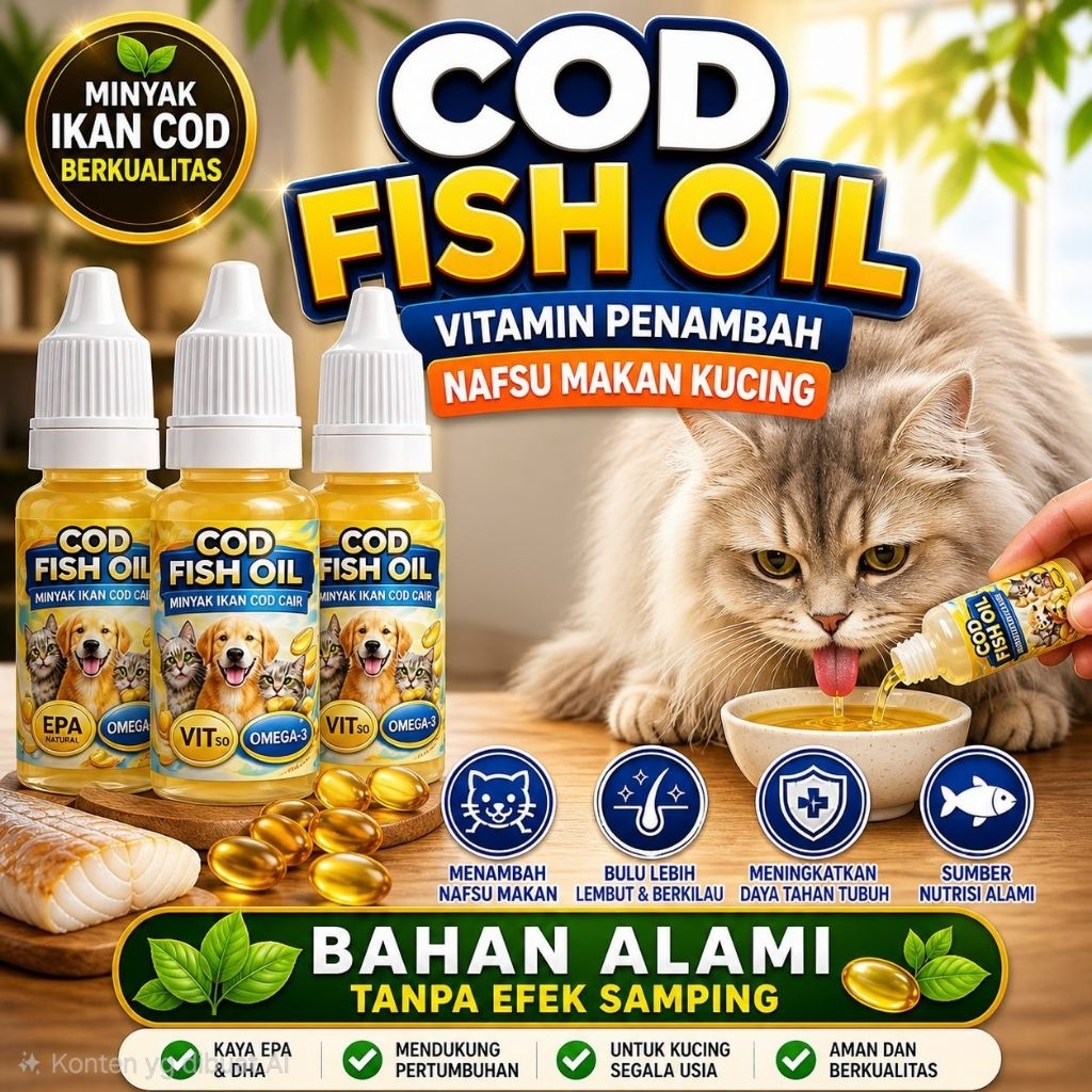 COD LIVER 10 ML - Minyak Ikan COD Minyak Ikan Cair Suplemen Vitamin Kucing Penambah Nafsu Makan Kuci