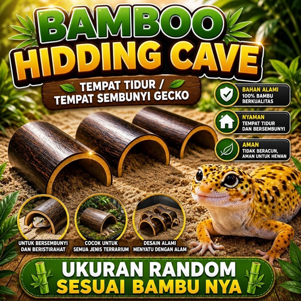 BAMBOO TUNNEL - Terowongan Gecko Ular Reptil Tempat Tidur Gecko Tempat Sembunyi Dekorasi Kandang Gec