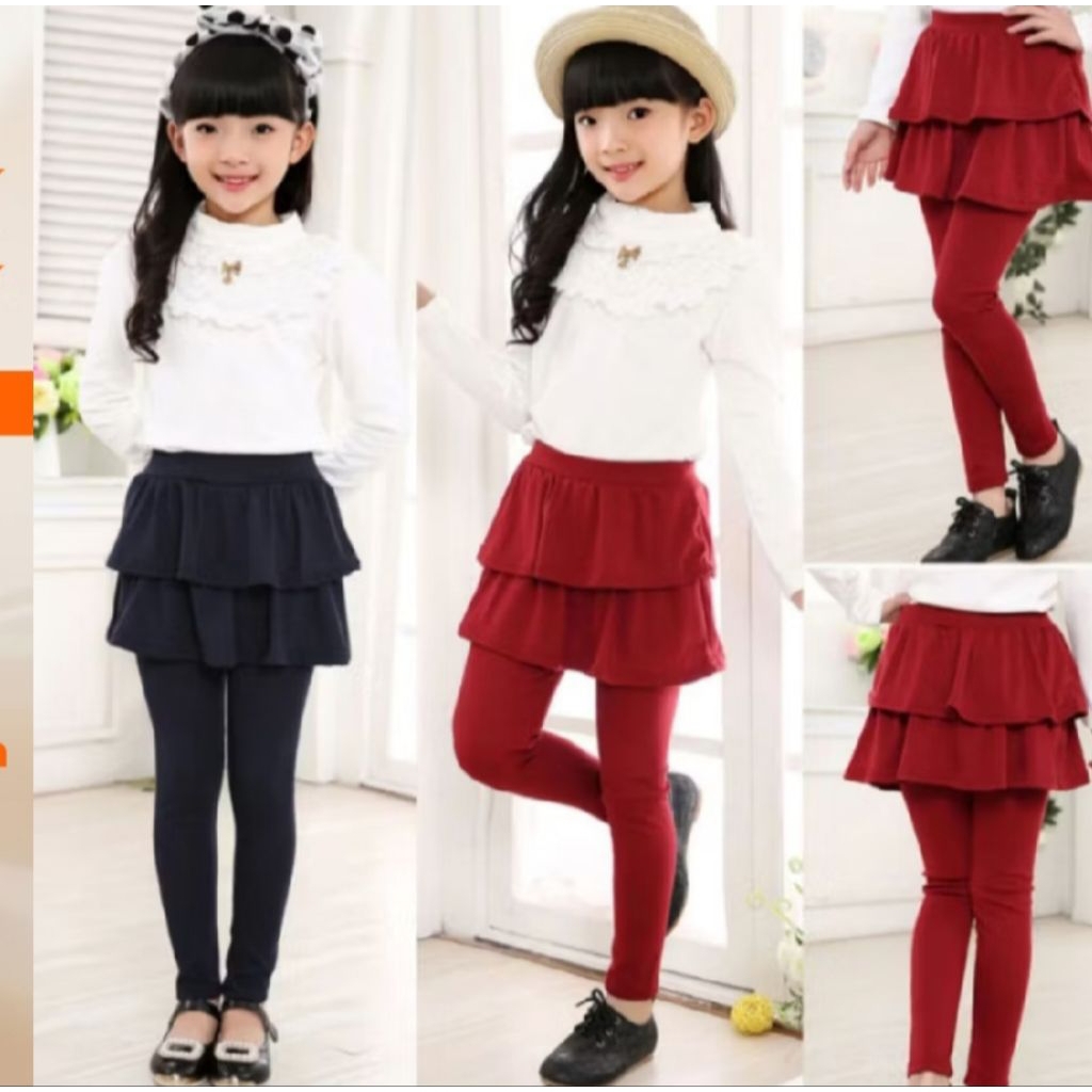 Legging Anak Perempuan Rok Ruffle / Celana Panjang Rok Tumpuk Modis Usia 3-10thn Terlaris