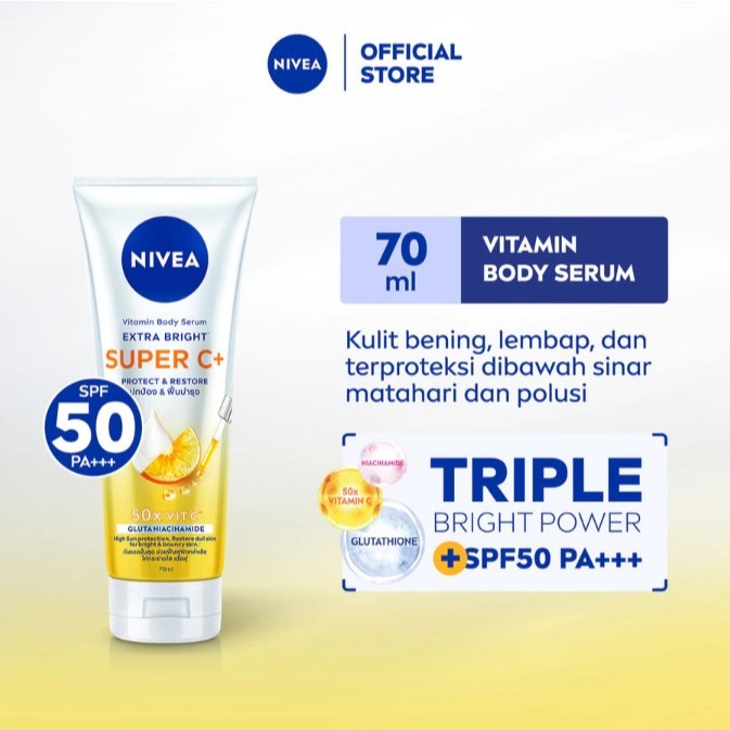 NIVEA Body Serum Extra Bright Super C+ SPF50+ PA+++ 70ml - Hand body serum lotion mencerahkan kulit 