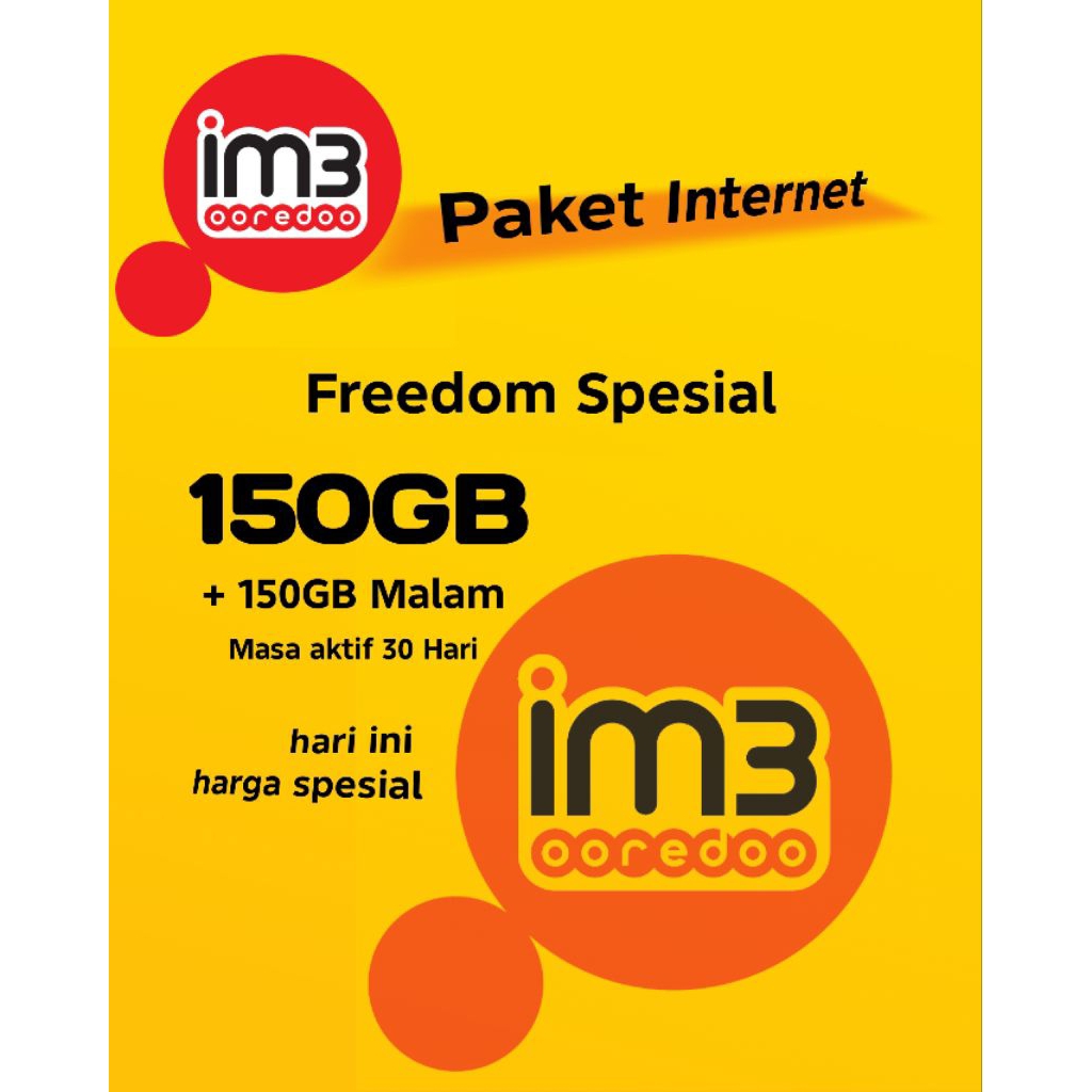 Paket data Im3 Ooredoo 150 gb + 150 gb malam