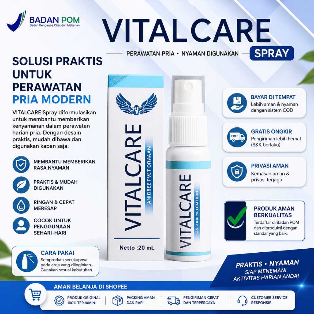 VITALCARE Obat Kuat Spray Pria Tahan Lama - Aroma Segar, Bahan Alami, 20 ML