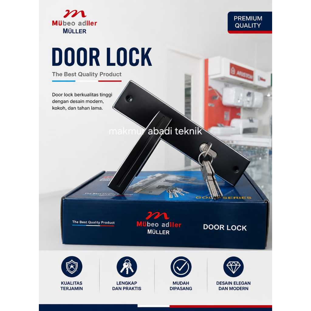 HANDLE PINTU SET BESAR MULLER 975277 (BLACK) ORIGINAL