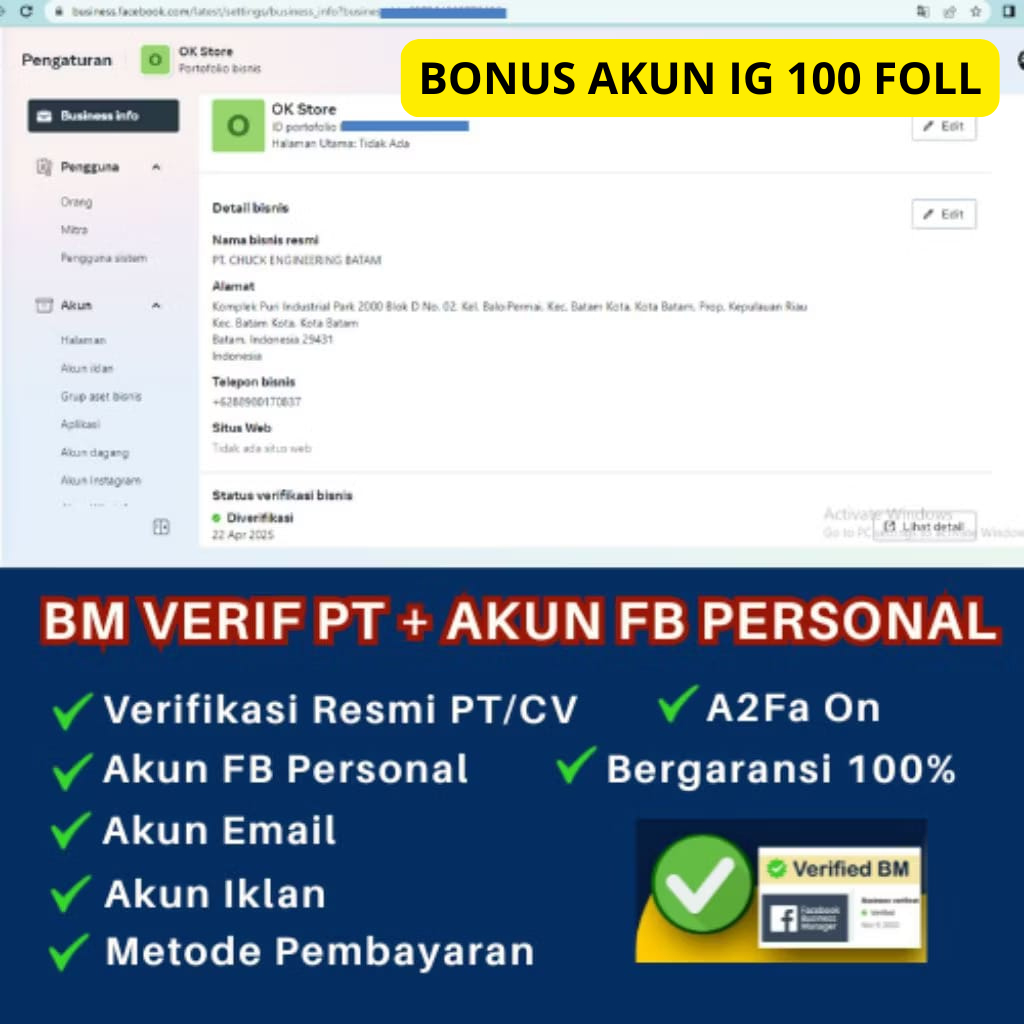 BM (BUSINESS MANAGER) VERIF RESMI PT + AKUN FACEBOOK SIAP IKLAN