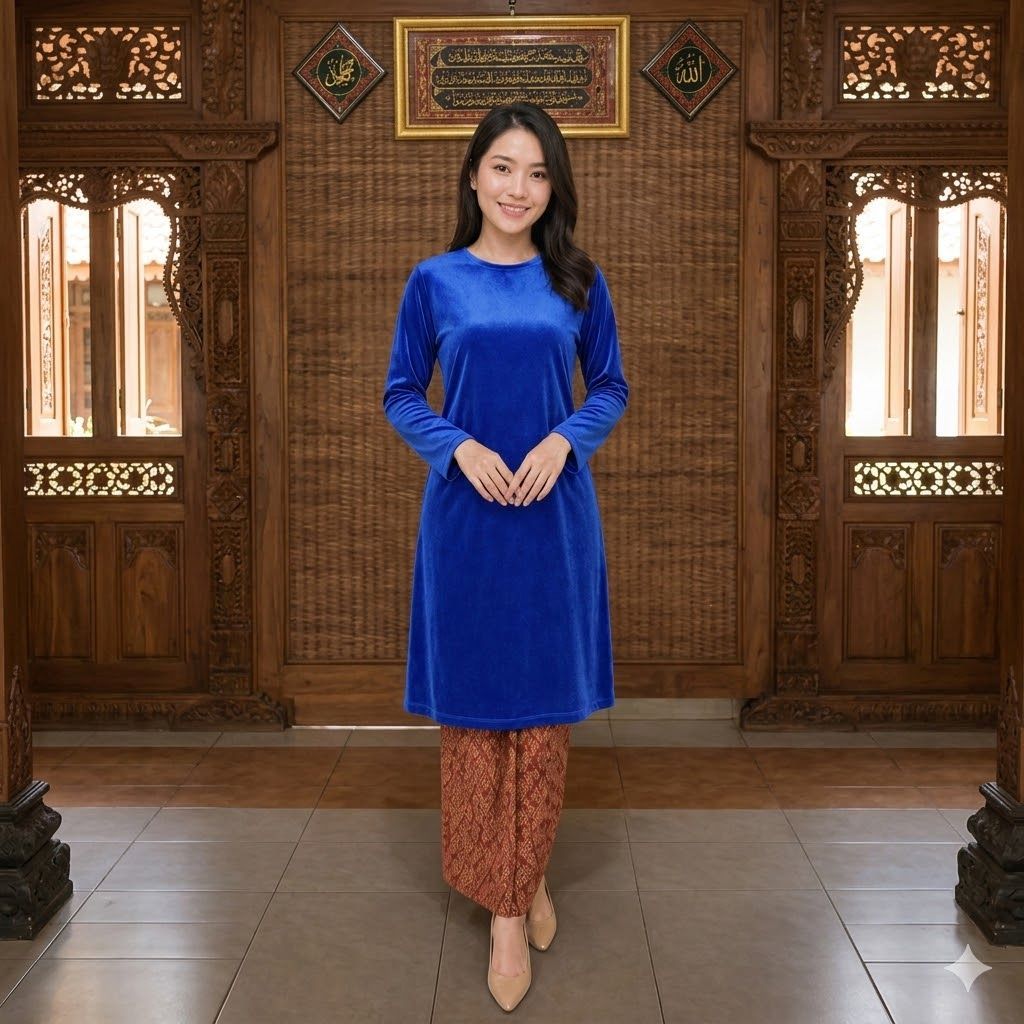 Baju Kurung Adat Kudusan Bahan Bludru Polos Melayu