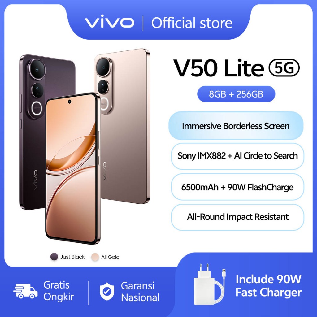 vivo V50 Lite 5G (8/256) Borderless Immersive Screen, Sony IMX882, 6500mAh Battery+90W Flashcharge, 