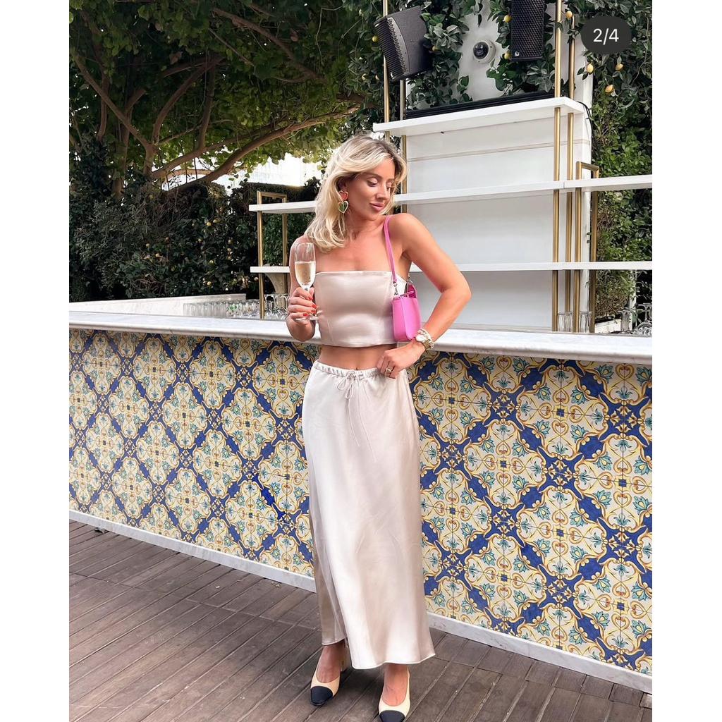 Zara Champagne Corset Zara Cream Cropped Tube Top Strapless Sexy Satin Top