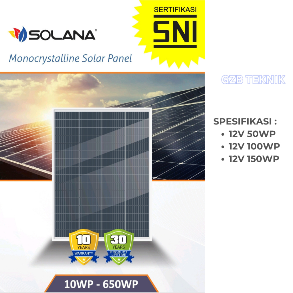 Solana Monocrystalline Solar Panel / Panel Surya PV / 50WP / 100WP / 150WP