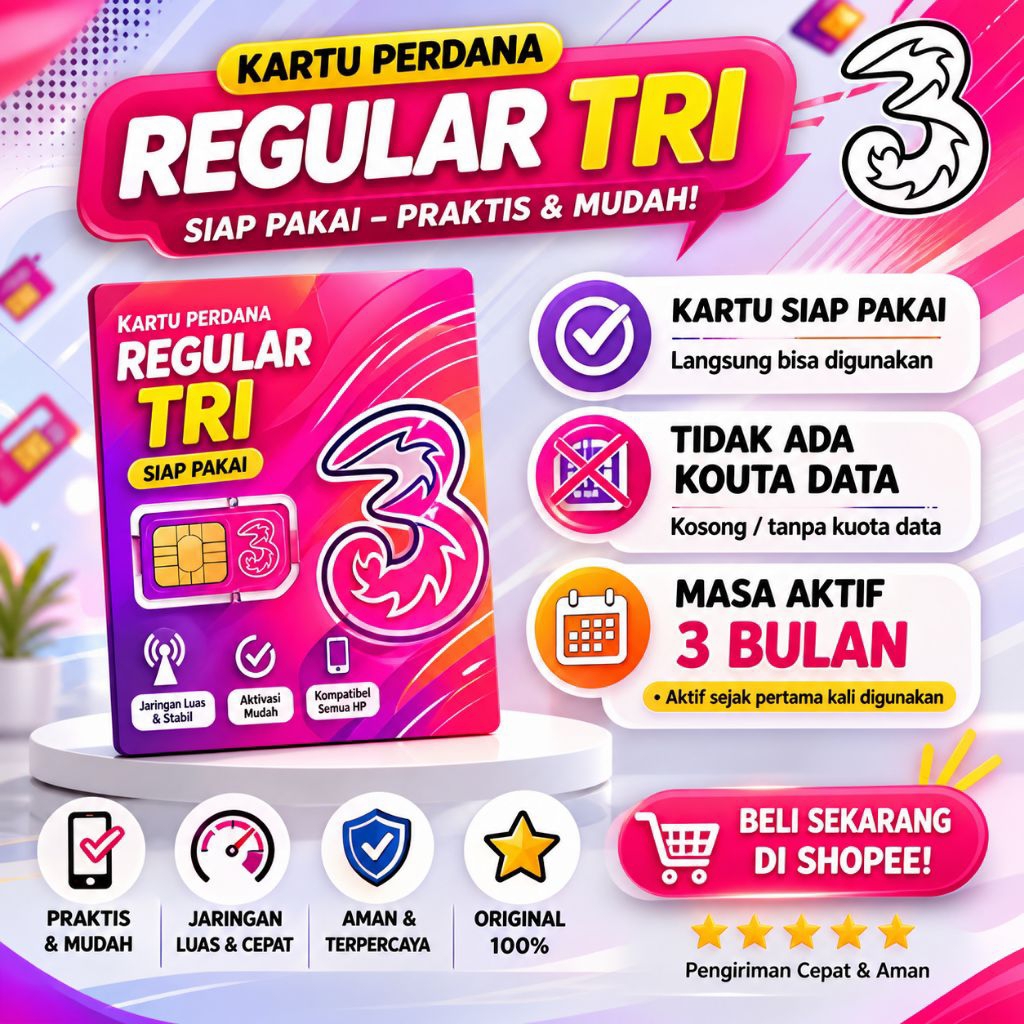 Kartu Perdana Regular kosongan Tri Siap pakai