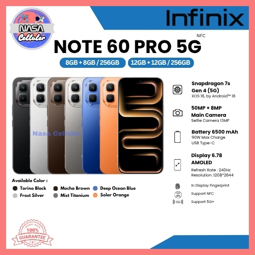 HP INFINIX NOTE 60 PRO 5G NFC 12/256, 60 PRO 5G NFC 8/256 & 60 5G 8/256 (BNIB)
