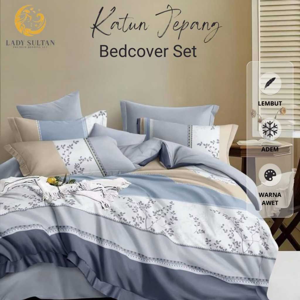 Lady Sultan Bedcover Set 100% Katun jepang Motif Garis dan Flower