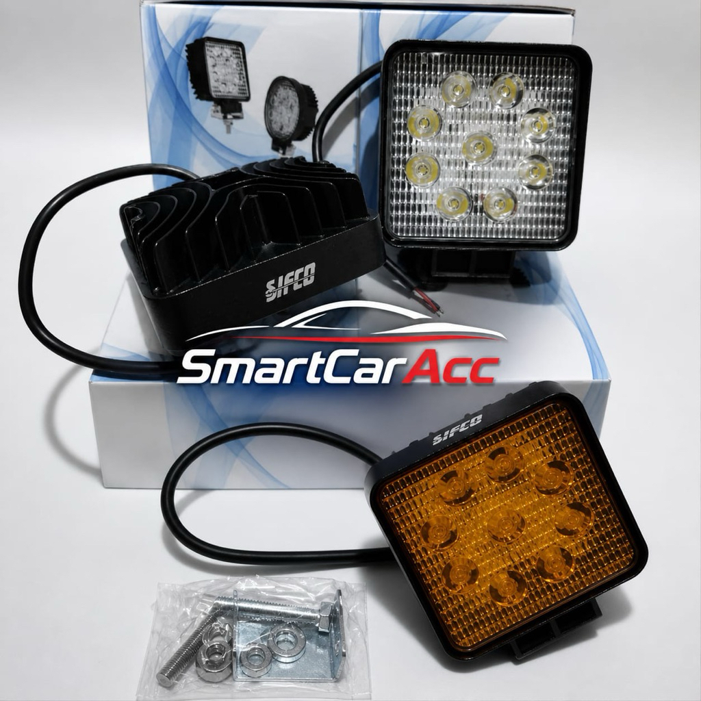 Lampu Led Work light Kerja Sorot Kabut Fog Lamp Led 9 Mata 27 Watt Kotak Sifco Tebal Kuning Putih