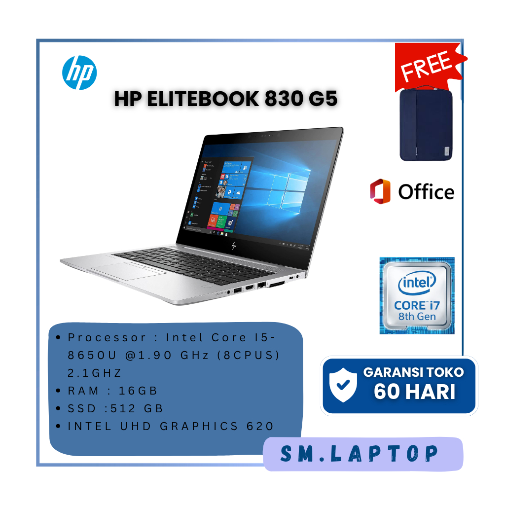 HP ELITEBOOK 830 G5 INTEL CORE i7 GEN 8 RAM 16GB SSD 512GB 14INCH