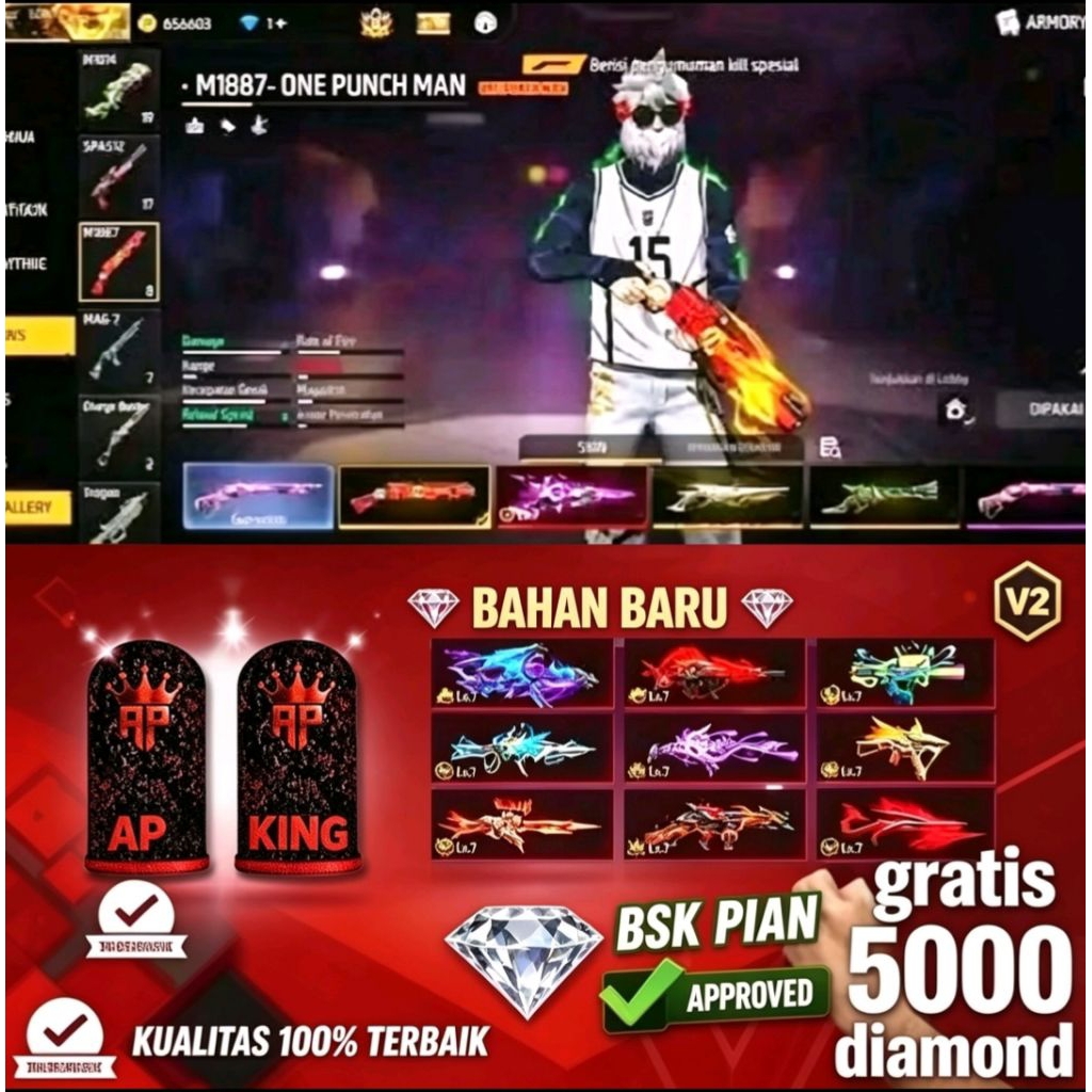 TERLARIS SARUNG JEMPOL AP KING BONUS AKUN SULTAN FREE FIREE FF DAN 5000 DIAMON ANDRA ST V2 WARNA RAN