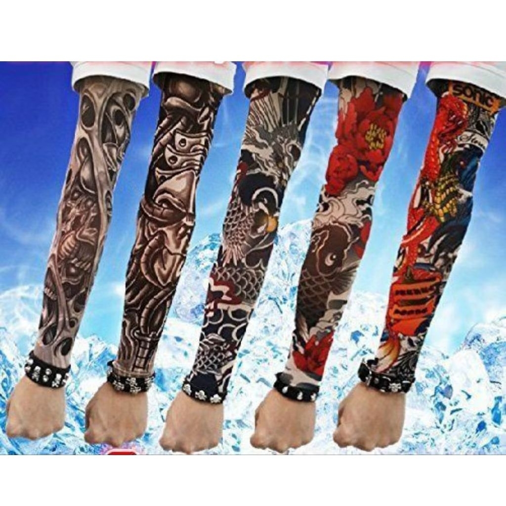 Manset Tato Lengan Panjang Pria Temporer dengan Bahan Nilon Spandek Tipis (Random)