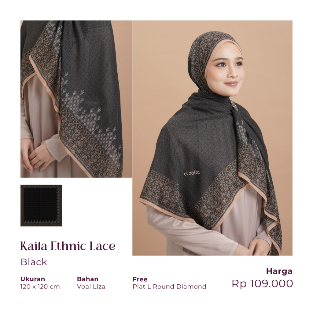 ELZATTA SCARF MOTIF TERBARU BAHAN PREMIUM KAILA ETHNIC LACE ELZATTA